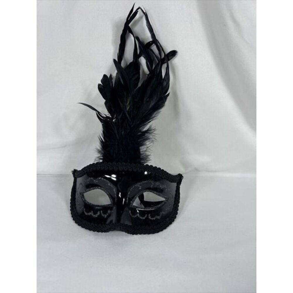 Black And Silver Mardi Gras Feather Mask Masquerade Sequins Sparkle